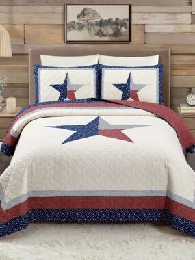 Lone Star Cotton King Quilt Set Texas Americana Bedding